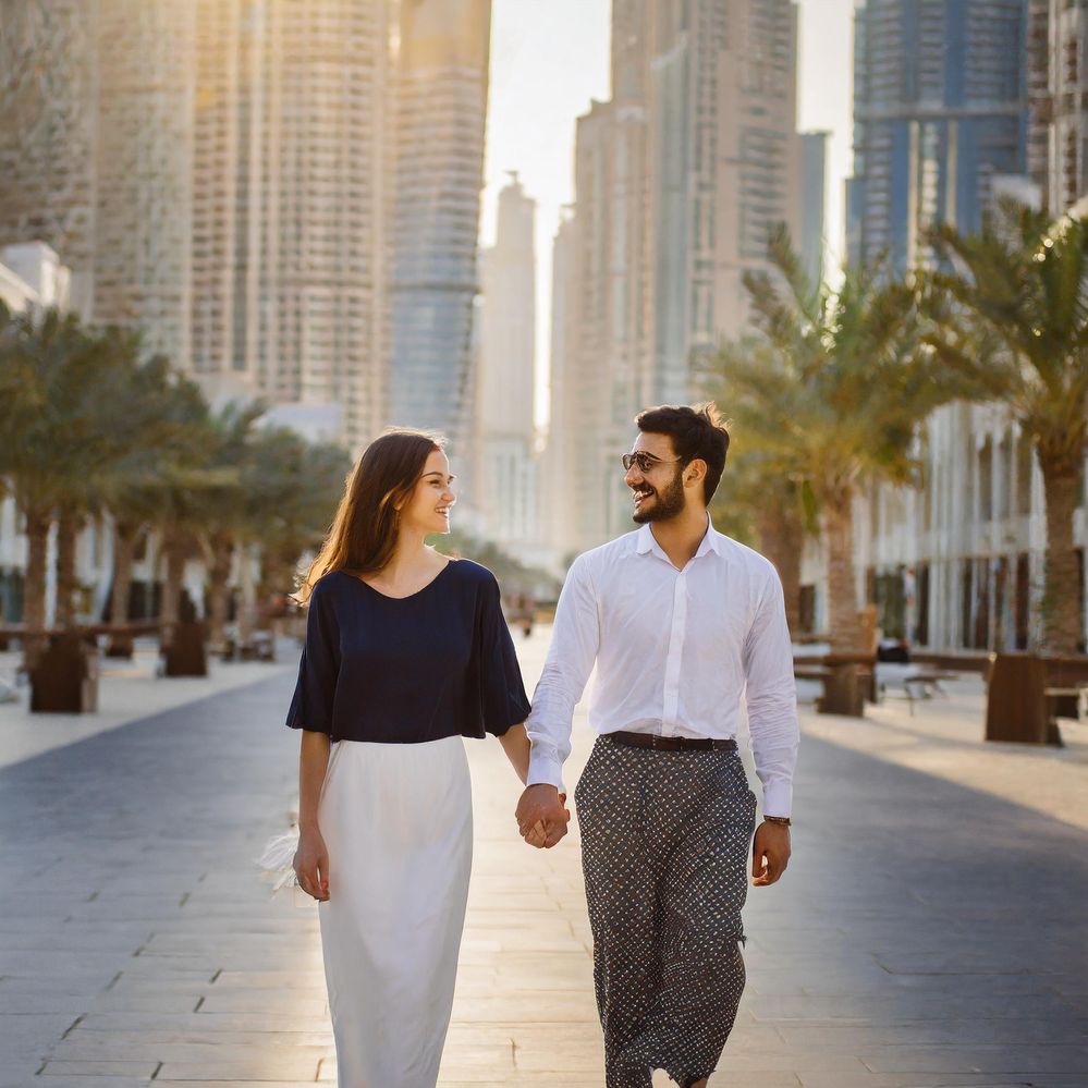 Firefly two young people in Dubai walking and holding hands, one woman, one man 23368.jpg