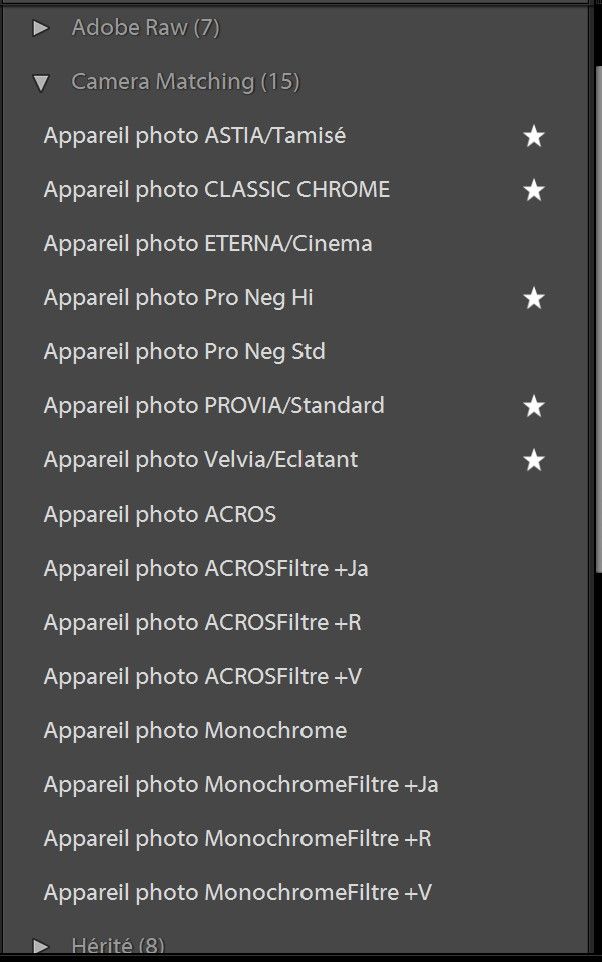 In Lightroom, no classig neg profil