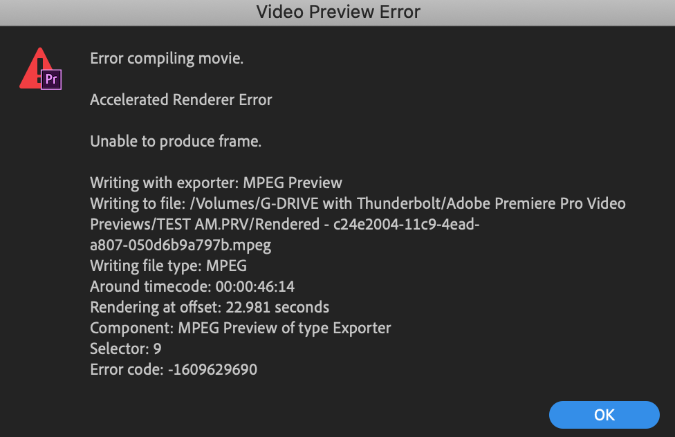 adobe premiere pro error compiling movie accelerated renderer error