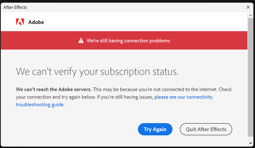 Solved: Error: Can't Verify Subscription - Adobe Community - 14435574