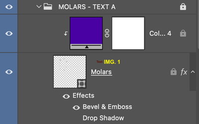 Img. 1 - _TEXTURE A_ pattern, layer style, & clipped color fill layer, applied to shape _Molars_.png