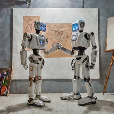Firefly Photo of two robots at an art show arguing about an illustration hanging on the wall 75339.jpeg