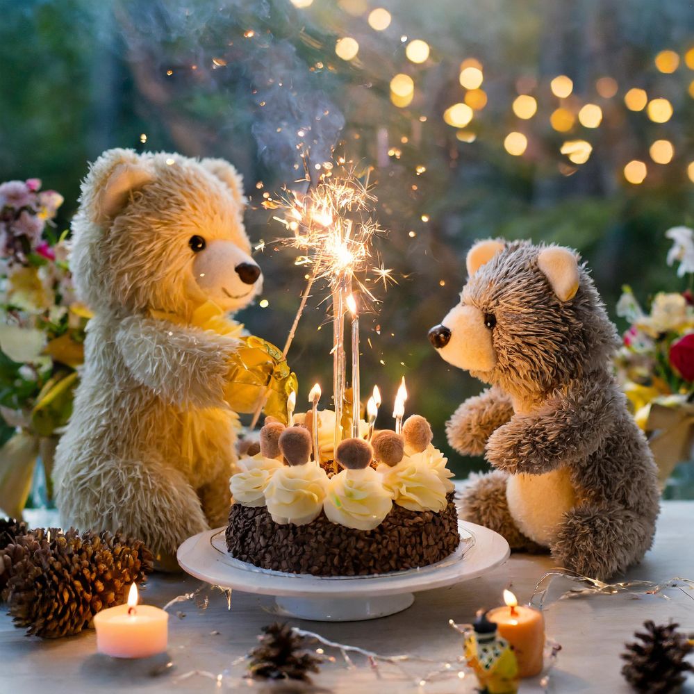 Firefly Teddy Bears and hedgehogs celebrating a first birthday party for Firefly 27634.jpg