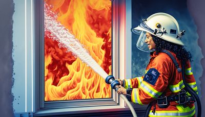 Firefly firefighter wearing scba spraying water with large hose on through window of house on fire 2.jpg
