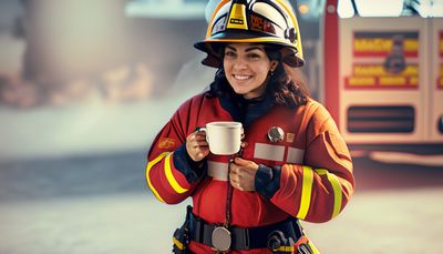 Firefly firefighter in full turnout gear with cup of coffee 94214(1).jpg