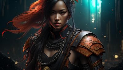 Firefly A -futuristic samurai figure- with beads, straps, tattered draping cloth, leather armor, and (10).jpg
