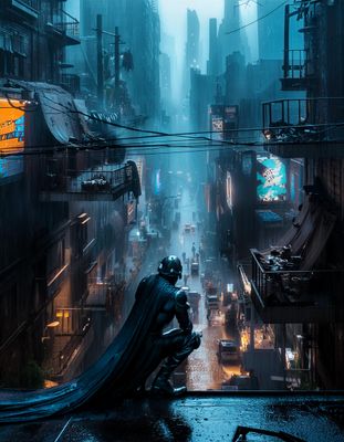 Firefly A figure in a dirty, grimy, rainy, smoky dystopian city on a narrow street with crowds, brig (6).jpg