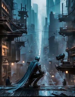 Firefly A figure in a dirty, grimy, rainy, smoky dystopian city on a narrow street with crowds, brig (5).jpg