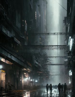 Firefly A dirty, grimy, rainy, smoky dystopian city on a narrow street with crowds, video screens, s (3).jpg