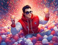 Firefly 3d portrait man in a magical colorful ball pit wearing a red and white hoodie, man has black(1).jpg