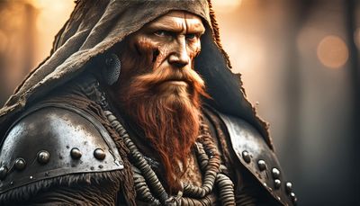 Firefly A portrait of a mammoth hunter, Nordic, rugged Viking figure with stone pendants, fur, tatte.jpg