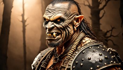 Firefly A closeup of a dark male Orc warrior with large teeth protruding from his lower lip; Rusty i.jpg