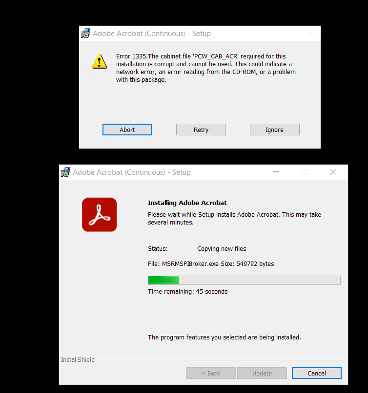 Solved: Update failed. Error 1328 applying patch AcroClou... - Adobe ...