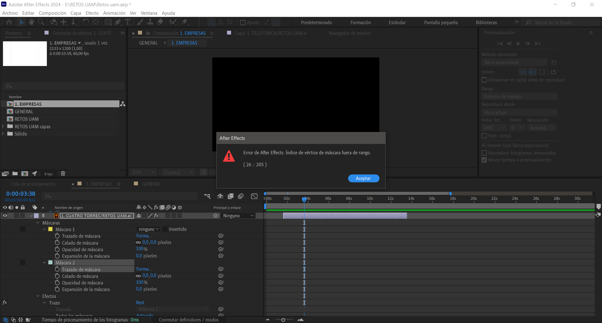 Error de after effects: Índice de vertice de másca... - Adobe Community ...