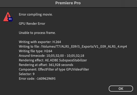 Export error 1609629695 (Warp Stabilizer effect) - Adobe Product
