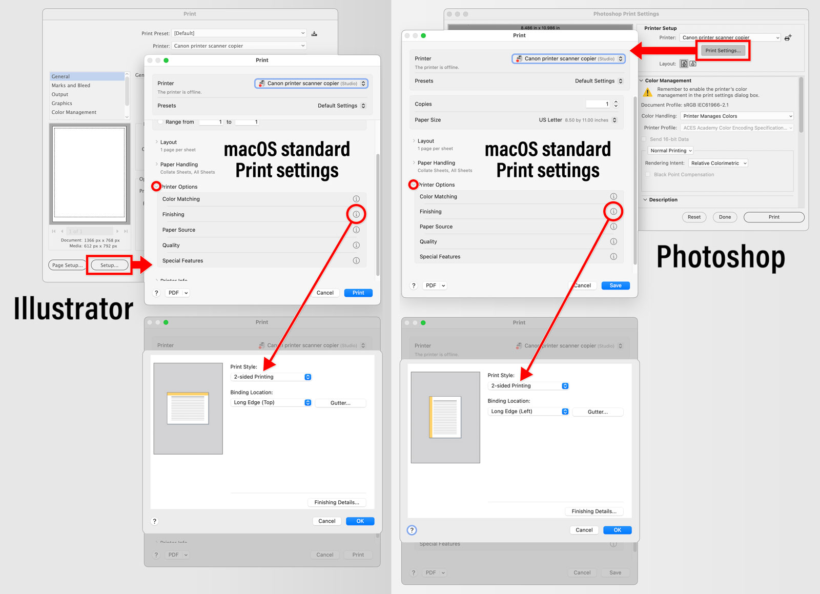 Photoshop won&rsquo;t let me use printer features on our - Adobe 