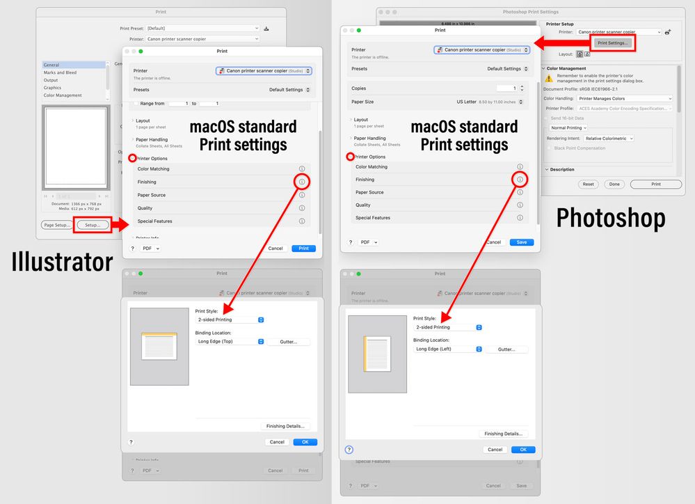 Photoshop won&rsquo;t let me use printer features on our - Adobe 