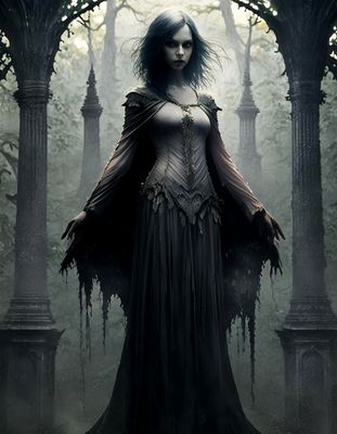 Firefly Fog in the background; A young female vampire on the edge of a castle; wearing leather and d (5).jpg