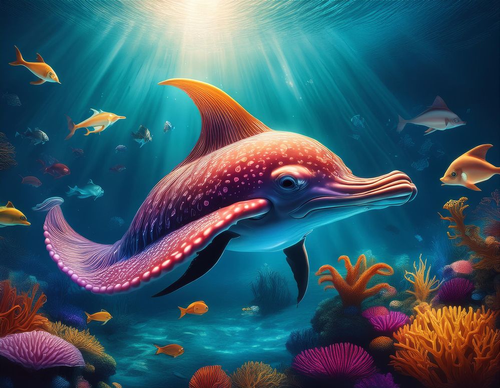 Firefly magical, fantasy tropical under water world of light and colour, octopus, dolphin, fish, cin.jpg