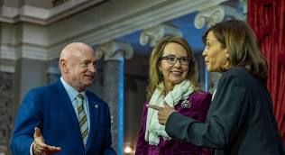 Sen. Mark Kelly, his wife Gabby Giffords and VP Kamala Harris