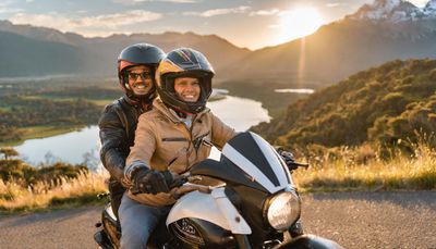 Firefly Pareja heterosexual de 30 años viajando en una moto, con cascos, guantes, campera con protec.jpg