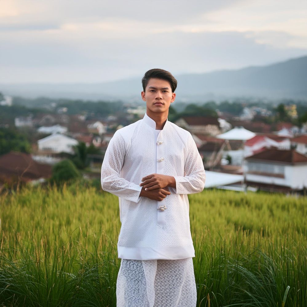 Firefly Filipino man standing in white transparent abaka barong tagalog with the background of urban.jpg