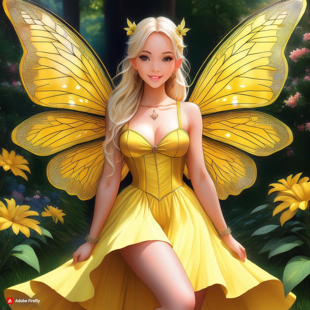 Firefly 19 year old yellow fairy with hazel eyes, light skin, ruffled top, black tights, with long y.jpg