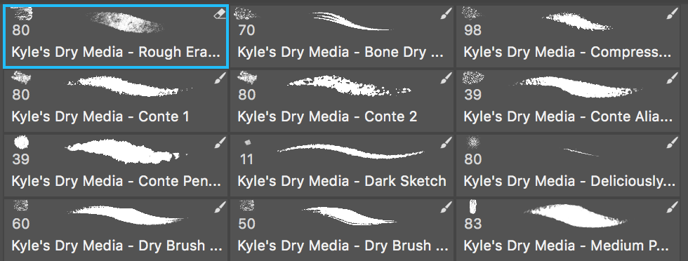 Kyle's Dry Media 80 Brush showed as eraser