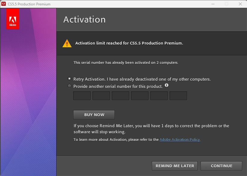 Activation limit reached for non-subscription Adob... - Adobe Community -  14804413