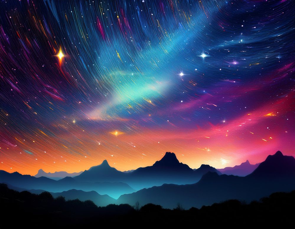 Firefly create a colorful galaxy including shooting stars. multicolor universe. silhouette of rollin.jpg