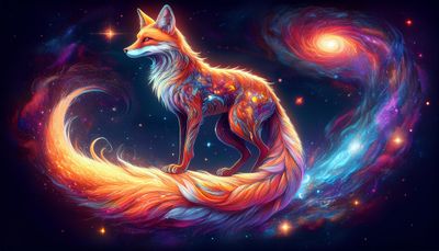 Firefly A mystical fox with a body made of swirling nebulae and stars stands on a comet as it streak(6).jpg