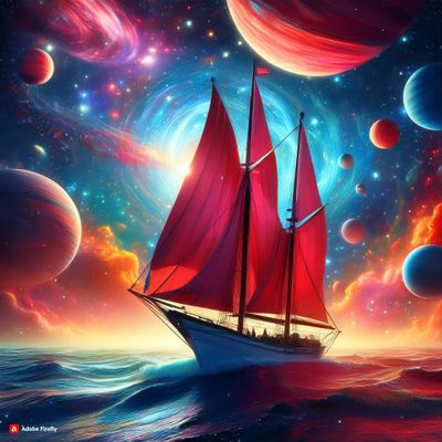 Firefly A wild and colorful image of the universe, with a two masted sailboat with Red sails cruisin.jpg