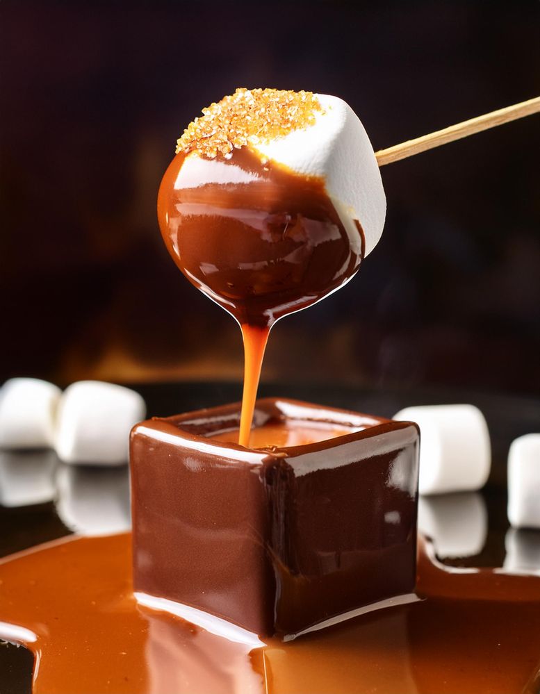 Firefly create an image of a rich chocolate dessert fondue surrounded by a moat of glistening melted.jpg