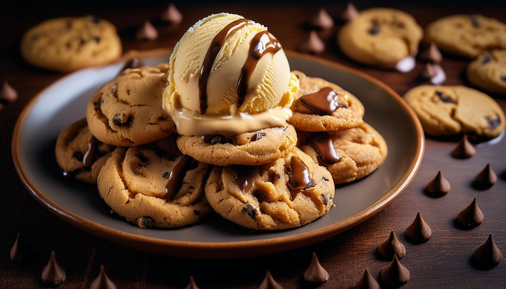 Firefly a plate of Peanut butter chocolate chip cookies. surrounded by mountains icecream with choco.jpg