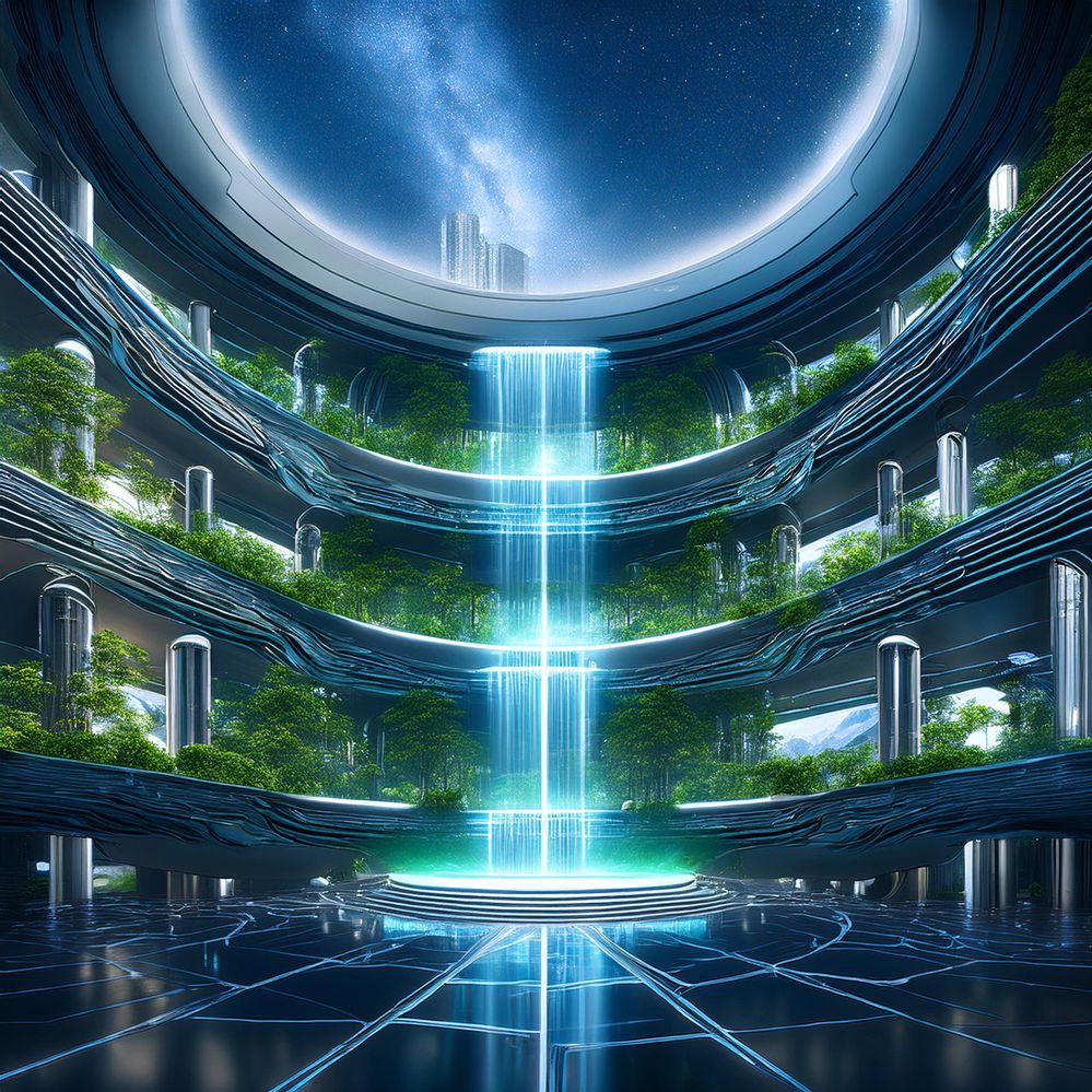 Firefly A futuristic city in space with an atrium and waterfall 70569.jpg