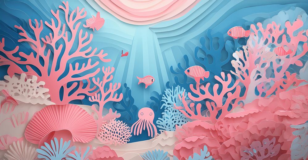 Firefly coral reef, soft pink and blue corals, coral reef fish and an octopus, underwater scene with.jpg