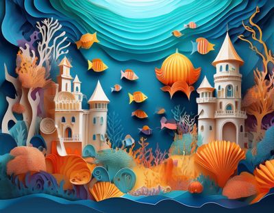 Firefly underwater fantasy world with castles, jellyfish, nemo fish, colorful corals. layered paper  (1).jpg