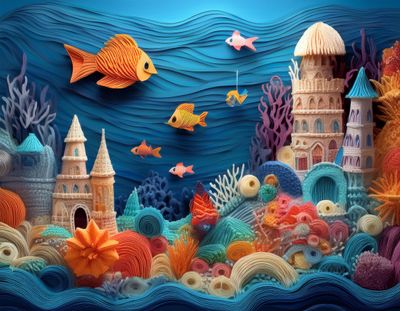 Firefly underwater fantasy world with castles, jellyfish, nemo fish, colorful corals. layered paper  (2).jpg