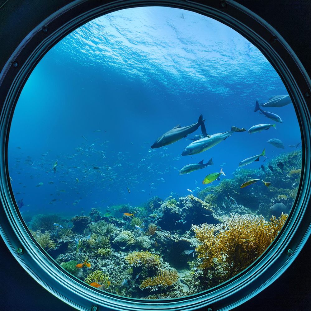 Firefly View through a submarine window of the deep ocean with large underwater fish and plants 7735.jpg