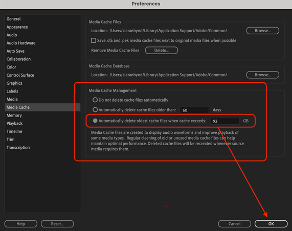 Changes made to &ldquo;Media Cache Management&rdquo; in Prefer - Adobe 