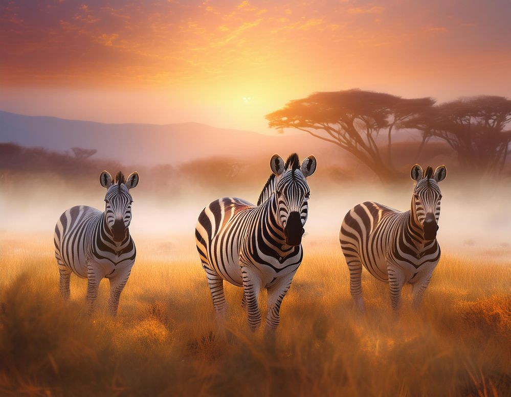 Firefly realistic herd of zebra grazing close up on a plain in Africa, at sunrise 65379.jpg