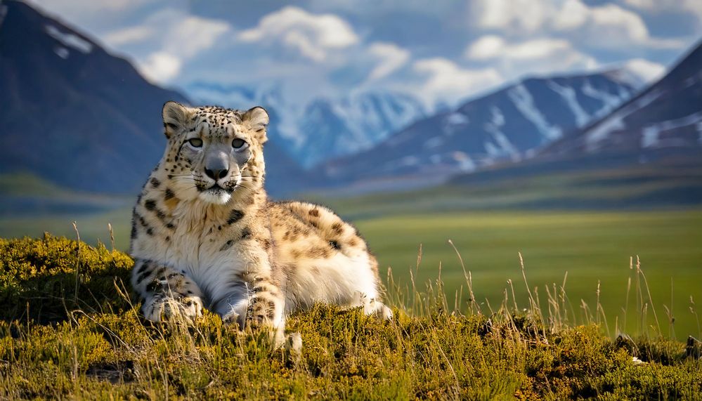 Firefly A majestic snow leopard in its natural habitat of Mongolia and surrounded by vast mountains .jpg