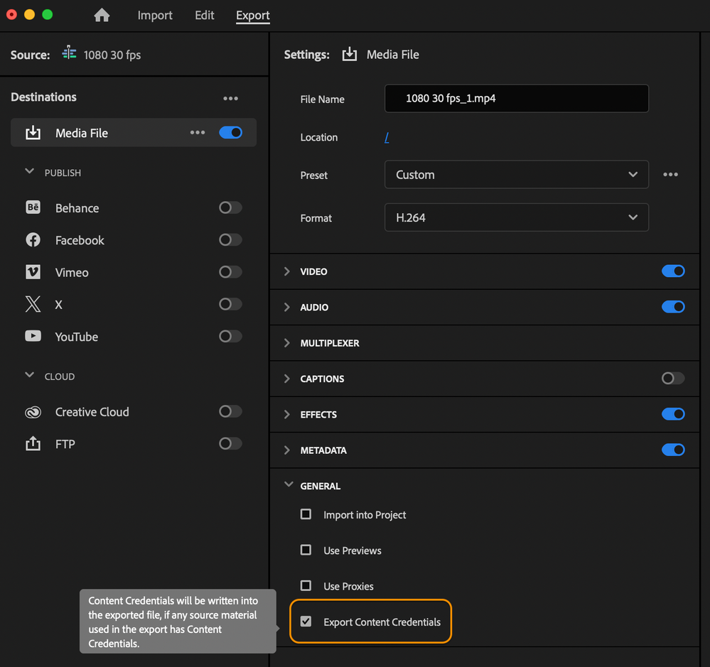 Export Content Credentials