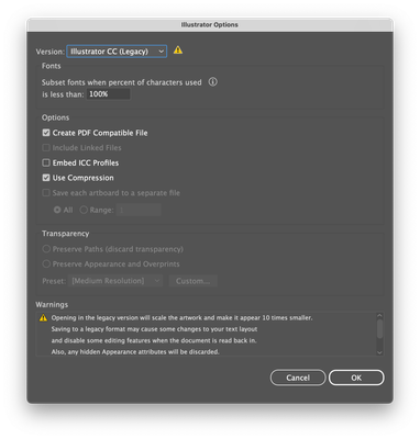 Pictured:  Illustrator Options set to Illustrator CC (Legacy)