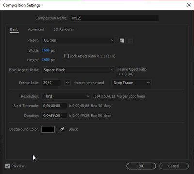 AE composition settings