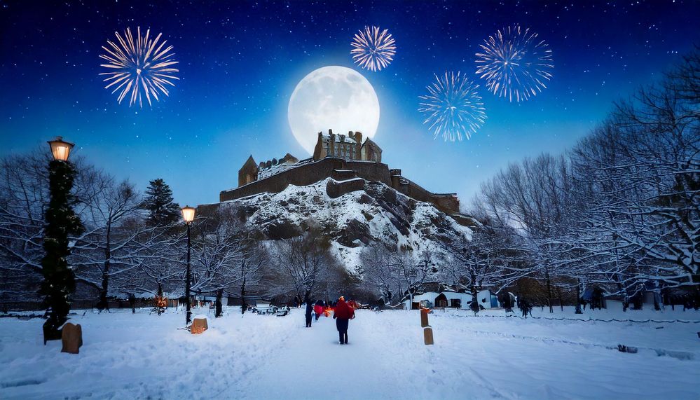 Firefly An inspiring frozen landscape. Edinburgh castle is rising about a snowy winter wonderland. I.jpg