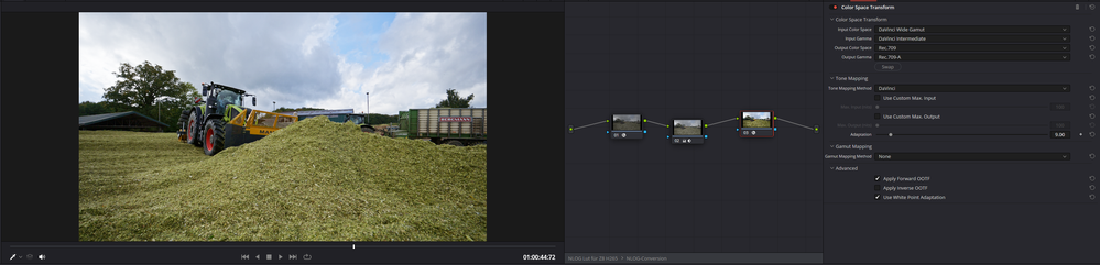 I bascially did a transform from NLOG to DaVinci Wide Gamut colorspace and than back to Rec709.