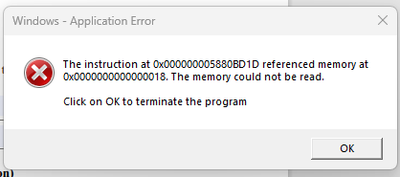 Solved: Re: windows application error memory could not be ... - Adobe ...