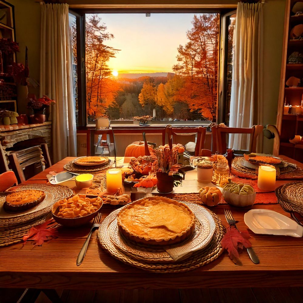 Firefly Create a cozy Thanksgiving dinner scene with a wooden table set with mashed potatoes, stuffi (1).jpg