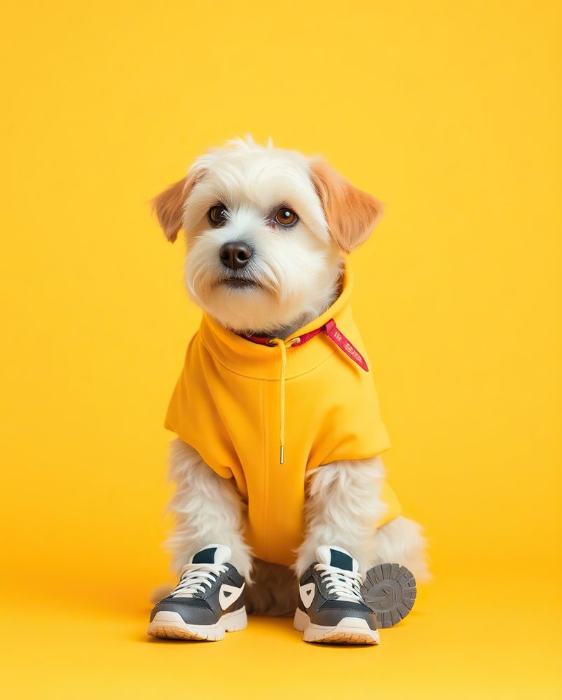 maltese in a yellow sweatshirt and sneakers.png